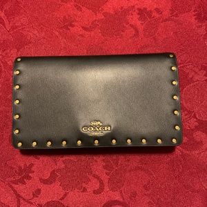 Black Coach Border Rivet Crossbody Clutch